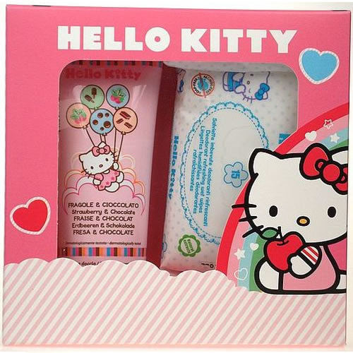 HELLO KITTY Fruit Melodies Peach and Mandarin Set Cadou 100ml Fruit Melodies Bath gel + 15 cleaning wipes